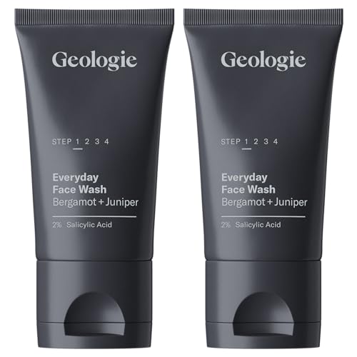 Geologie 2% Salicylic Acid Face Wash Bergamot + Juniper Scent | Facial Cleanser for Men & Women | Acne & Oil Control | Deep Cleansing & BHA Exfoliating Face Wash | 2-Pack