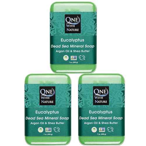 One With Nature Eucalyptus Soap 7oz 3-Pack ? Rejuvenating and Exfoliating Soap Bar with Dead Sea Salt for Face & Body, for Men & Women