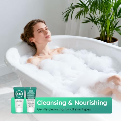Travel Size Body Wash, Mini Shower Gel Set, 20 ml Individually Wrapped Bulk Trial Sample Small Single Use Toiletries Amenities Kit for Men & Women for Hotel/Camping/Homeless 0.7 Fl Oz (Pack of 60)