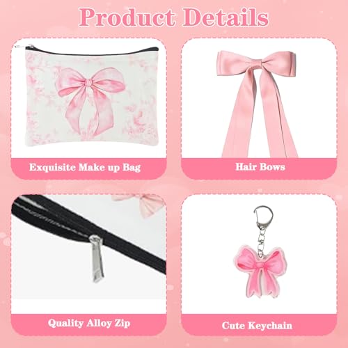 Coquette Pink Bow Stuff Gift Set with Bow Cup, Preppy Makeup Bag, Bow Notebook, Keychain Accessories Bow Themed Presents for Girls Women