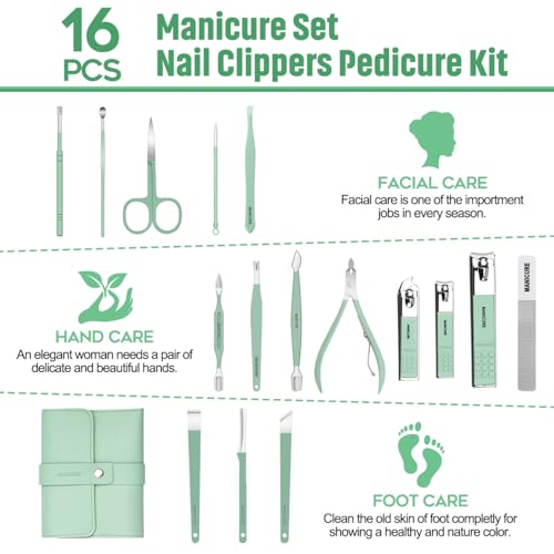 16-Piece Professional Manicure Set with Travel Case | Stainless Steel Nail Clippers
