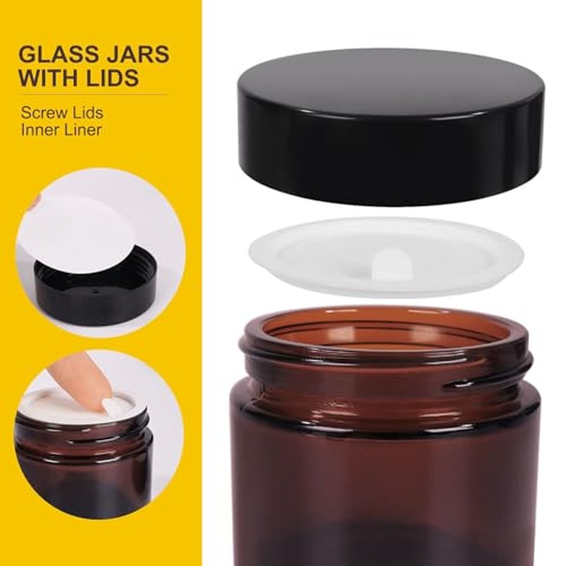 2 oz Amber Glass Jars 15 Pack - Refillable Cosmetic Containers