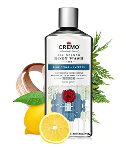 Cremo Rich-Lathering Blue Cedar & Cypress Body Wash for Men, A Woodsy Scent with Notes of Lemon Peel, Cypress and Cedar, 16 Fl Oz