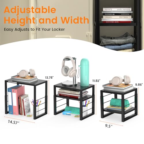 LIDTOP Black Adjustable Metal Locker Shelf Organizer - Stackable Storage for School, Office & Gym Lockers