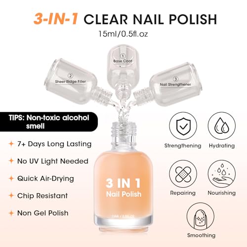 GELLEN 3-in-1 Clear Ridge Filling Base Coat & Nail Strengthener (HEMA Free)