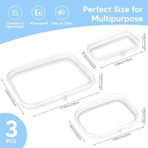 BOBOKA 3PCS Clear Hard Shell Zipper Case for Storage, Portable Waterproof Cosmetic Bag with Zipper, Plastic Clear Pencil Case, Toiletry Pouch, Travel Organizer, Toy Storage Bins