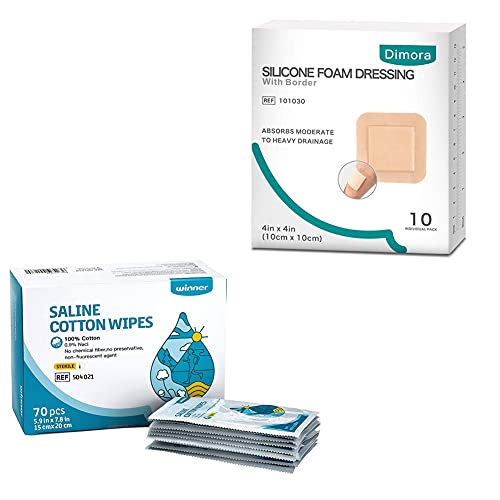 Unscented Baby Saline Wet Wipe, 100% Cotton & Silicone Foam Dressing with Border Adhesive Waterproof