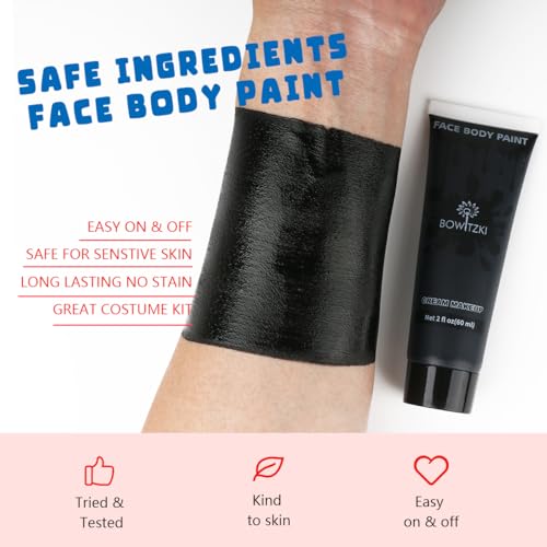 Bowitzki Face and Body Paint 2oz Cream Makeup 60ml Water Based Face Painting Special Effects For Adults Halloween Christmas Party Stage Cosplay (Black+White)