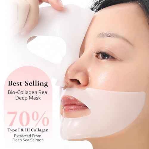 Bio Collagen Real Deep Mask, Bio-Collagen Face Masks - Deep Hydrating Overnight Face Mask, Korean Skincare, 4 PCS Facial Treatments & Masks for Women - Firming & Moisturizing