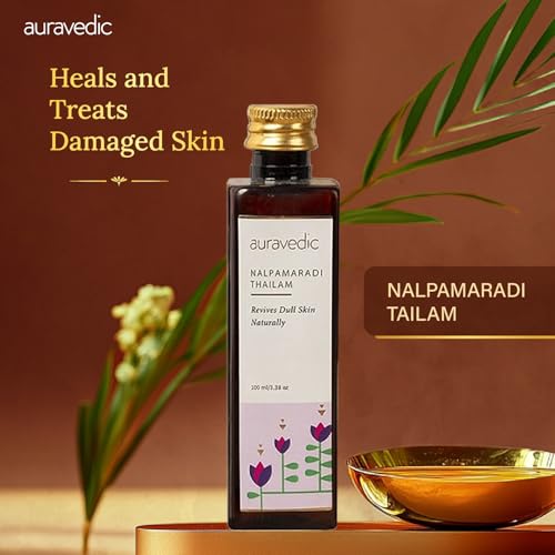 Auravedic Nalpamaradi Thailam Face Oil | Ayurvedic Massage Oil | Helps Revive Dull Skin & Reduce Facial Lines | Natural Moisturization with Vetiver & Sandalwood | 3.38 Fl Oz (100ml)