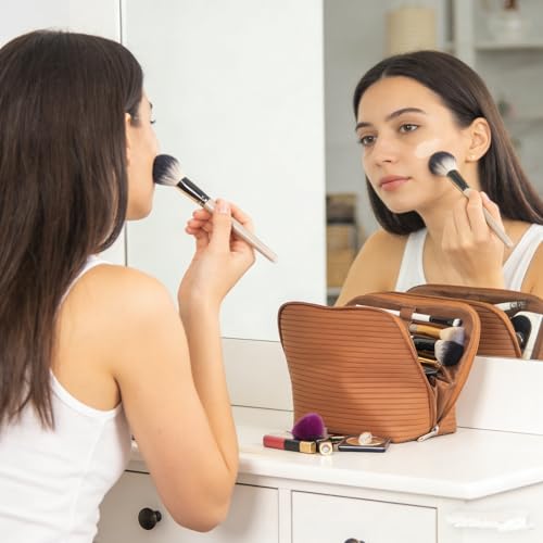 Waterproof Makeup Bag with Brush Holders & Compartments