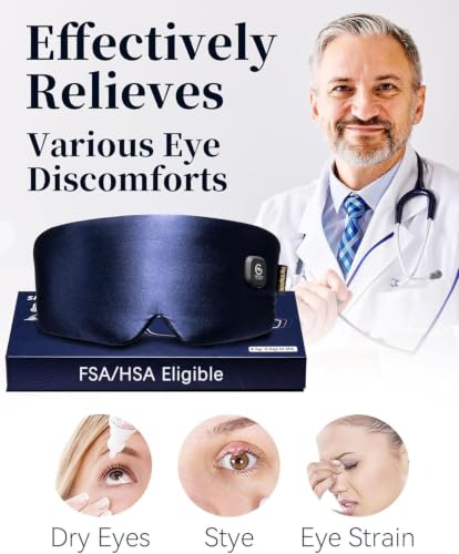Facemoon Navy Blue Heated Eye Mask for Dry Eyes, Cordless Moist Heat, 3 Settings