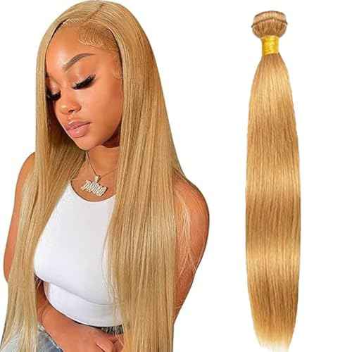 #27 Honey Blonde Bundle Human Hair Blonde Human Hair Bundles Straight 1 Bundle Color 27 12 Inch Blonde 100G/PC Unprocessed Brazilian Virgin Double Weft Hair Extension