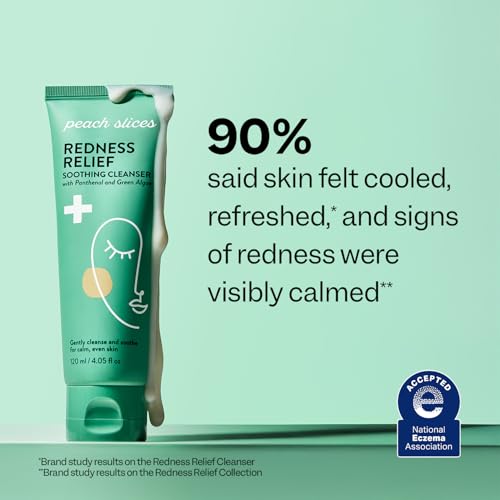 Peach Slices - Redness Relief Soothing Cleanser (4.05 oz) - Gently Cleanse and Soothe - Calm, Even Skin - Panthenol, Green Algae, & Rhodomyrtus - Vegan, Cruelty Free, Korean Skin Care & Beauty