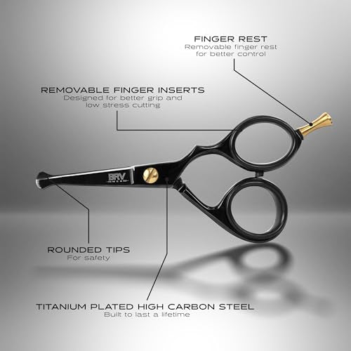 BRV MEN Rounded-Tip Small Trim Scissors for Men 4.2" | High Carbon Stainless Steel | Nose Hair for Men | Professional Grooming Scissors for Beard, Mustache & Ear Hair - RIGHT HANDED (Black)