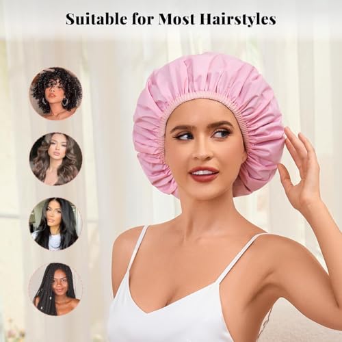 Reusable Waterproof Shower Cap for Women – 3 Pack