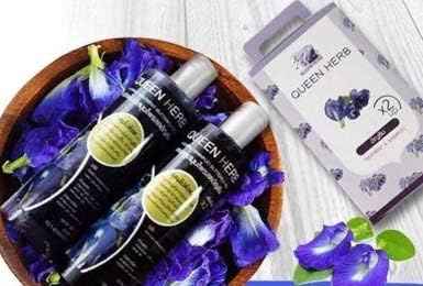 (Set 2 pcs) Queen Herb Shampoo & Treatment Butterfly Pea From Nakarad Natural 400ml x 2