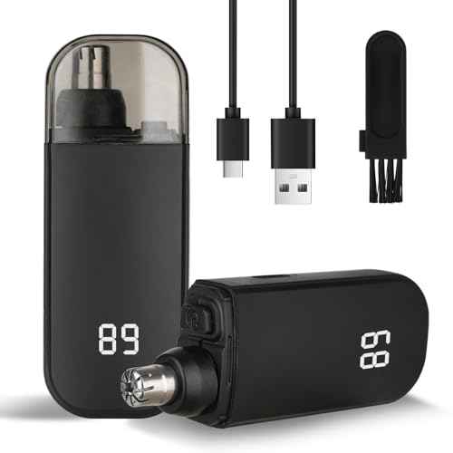 Portable Nose and Ear Trimmer Clipper for Men Women,2025 Professional LED Dsiplay Nose Hair Trimmer with Powerful Motor and Dual-Edge Blades for Smoother Cutting Mini Travel Size (Black)
