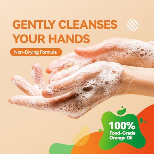 ORANGE HOUSE Natural Liquid Hand Soap, Food-Grade Orange Oil Moisturizing Hand Wash, Plant-Based & Hypoallergenic, Gentle for Sensitive Skin, Non-Toxic Citrus Scented Soap, 12 Fl Oz (6 Pack)