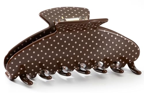 Mixcbe Large Acetate 4 Inch French Style Hair Claw Clip for Women - Coffee Polka Dots