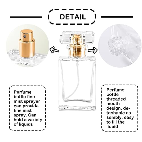 Glass Perfume Bottle Empty Refillable 8Pack Clear Travel Perfume Spray Atomizer Bottle 30ml Perfume Fine Mist Spray Perfume Bottle Atomizer Container with Sprayer Applicator (Clear Square 30ml 24PCS)