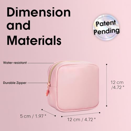 Small Makeup Bag with Matte Leather & Gold Zipper - Pink