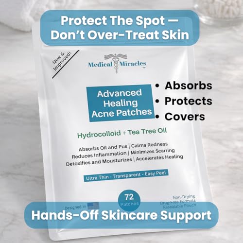 Medical Miracles Acne Patches Hydrocolloid Blemish Spot Covers ? Invisible Pimple Patches for Face, Absorbing Protective Stickers, Day & Night Coverage, Drug-Free Skincare (Pack of 72)