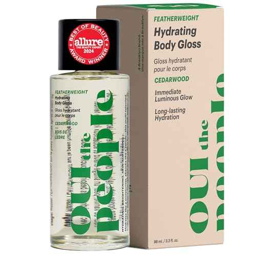 OUI the People FEATHERWEIGHT Hydrating Body Gloss, Cedarwood Scent, Skin Barrier Boosting Body Glow Oil for Deep Hydration, Softens, Firms, and Enhances Skin Health, Shimmer Body Oil, 3.3 oz