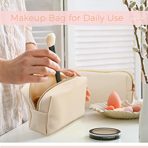 Dunzy 8 Pcs Makeup Bag Pu Leather Cosmetic Pouch Waterproof Small Toiletry Bag Portable Cosmetic Organizer Water Resistant Storage Purse for Lady Women Daily Storage Travel Organizer (Beige,Medium)