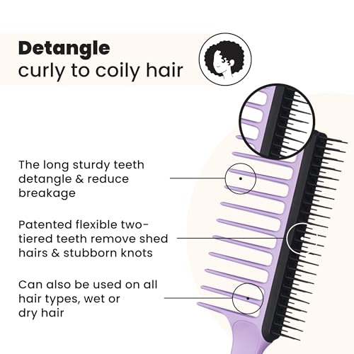 Tangle Teezer The Wide Tooth Comb for Curly Hair, Double-Sided Detangling Comb for All Hair Types, Wet and Dry Detangling, Lilac