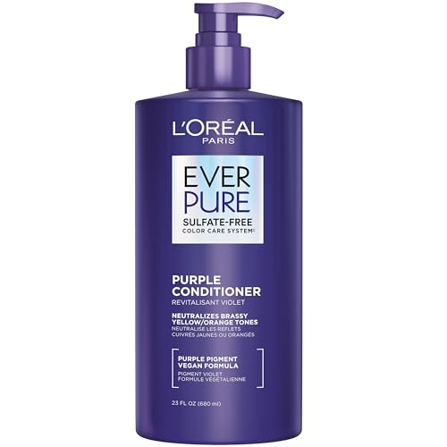 L¡¯Oreal Paris Sulfate Free Brass Toning Purple Conditioner for Blonde, Bleached, Silver, or Brown Highlighted Hair, EverPure, 23 Fl Oz (Packaging May Vary)