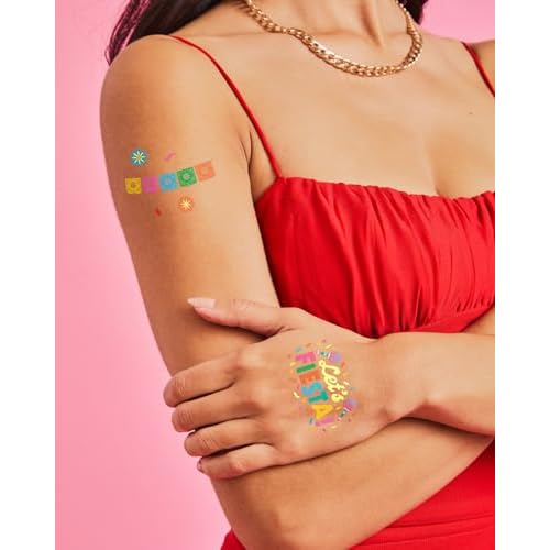 xo, Fetti Fiesta Party Supplies Metallic Tattoos - 52 styles | Cinco De Mayo Decorations, Final Fiesta Bachelorette + Mexican Decor