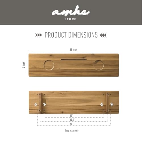 Amhe Store! Luxury Rustic Acacia Wood. Durable, Water-Resistant, Minimalistic, Adjustable 35x9 Inches. Lovely Gift - Box. Bath Tub Tray Wood - Bath Tray for Tub. Unique Natural Grain for Relaxation
