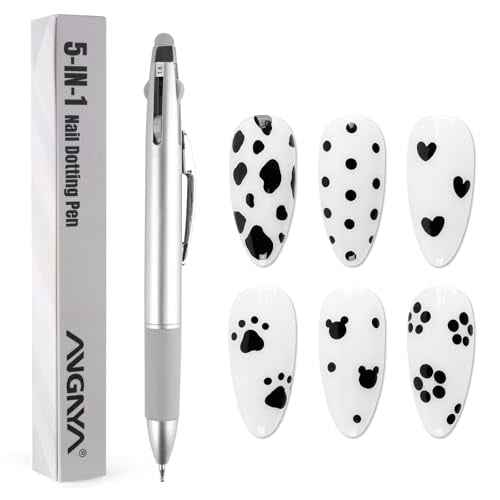 ANGNYA Dotting Tool Nail Art, 5-IN-1 Ballpoint Pen Design Nail Dotting Tool for Painting with Size Marking and Pressing Head, Nail Tools for Nail Art