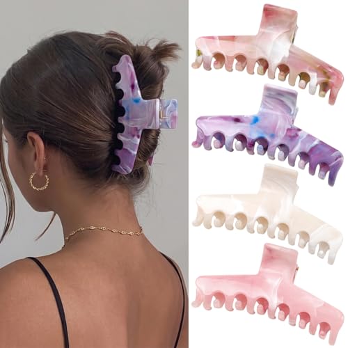 Marble Claw Hair Clips - 7-Teeth Non-Slip Strong Hold (4-Pack)