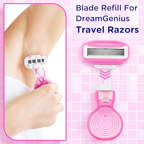 DreamGenius Women¡¯s Razor Blades Refills Include 4 Cartridges, Extra Smooth 5-Blade Travel Razor Refills for Comfort Shaving, Pink
