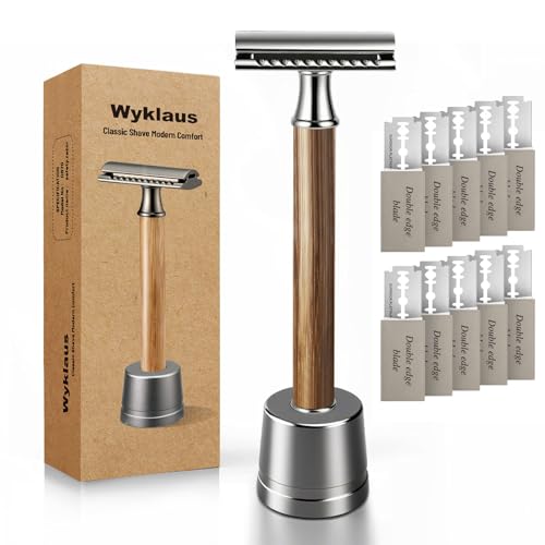 Double Edge Safety Razor: Premium Metal Single Blade Face Razor for Men & Women, Eco-Friendly Bamboo Handle & 10 Double Edge Blades Upgraded