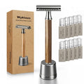 Double Edge Safety Razor: Premium Metal Single Blade Face Razor for Men & Women, Eco-Friendly Bamboo Handle & 10 Double Edge Blades Upgraded