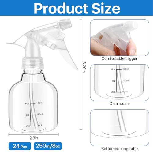 24 Pack 8 oz Clear Plastic Spray Bottles with Adjustable Nozzles