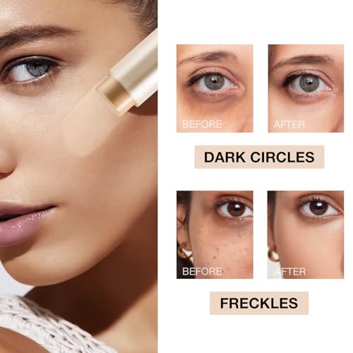 Full Coverage Concealer with Brush, Dual Ended Foundation Makeup Stick, Long Lasting and Waterproof, Hydrating Lightweight Concealer Pencil for a Flawless Look
