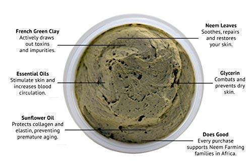 justneem, French Clay Mask with Neem, for Blemishes, Blackheads, Rashes; for Irritated and Stressed Skin; Deeply Cleansing and Rejuvenating; Rosemary, Lavender, Eucalyptus Essential Oils, 3.4 oz