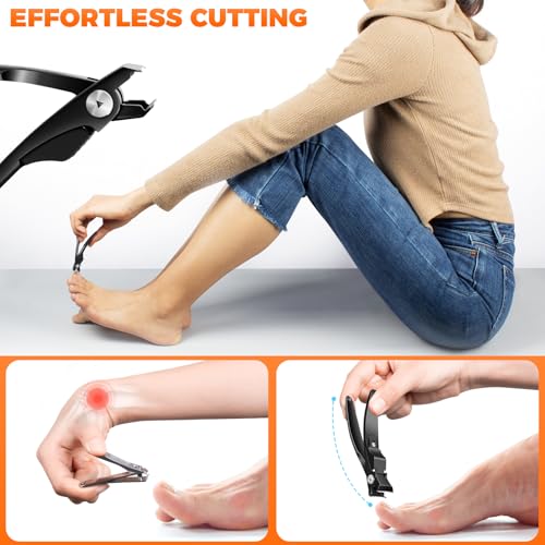 Straight Nail Clippers for Men, Heavy Duty 18mm Large Toenail Clippers for Thick Nails for Seniors with Wide Jaw, Ergonomic Long Handled Nail Cutter Edgy Toe Nail Clipper for Adults with File