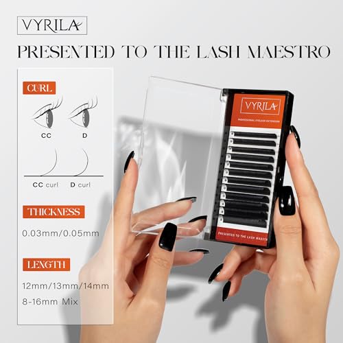 Eyelash Extension-VYRILA Cashmere Volume Lash Extensions D CC Curl 0.03-0.05mm thickness,Matte Black Soft Individual Lashes, Professional Lash Supplies for Eyelash Tech (D 0.05 14mm)