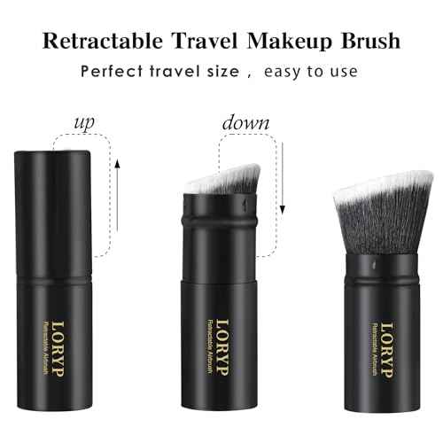 LORYP Retractable Makeup Brush Black Kabuki Foundation Brush for liquid Cream and Powder Makeup 2 Pack Travel Makeup Brush Set