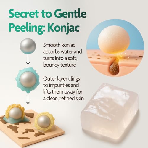 Dr.ROSA Konjac Peeleanser, Gentle Daily Peeling Cleanser with Konjac & Pear Cell, pH Balanced, Sensitive Skin Friendly, Soft & Smooth Skin Care