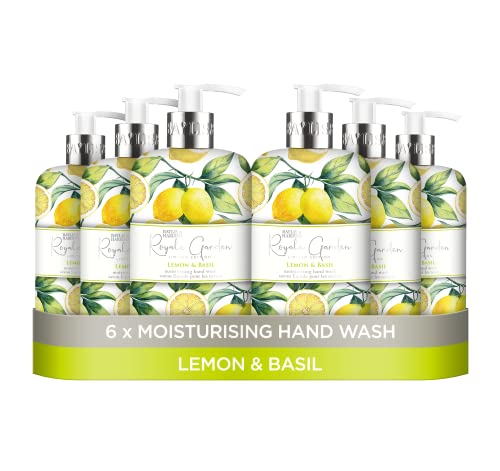 Baylis & Harding Liquid Hand Soap Wash with Dispenser, Royale Garden, Lemon & Basil, 16.9oz/500ml (6-Pack)