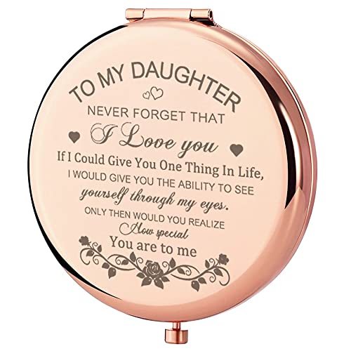 Daughter Gifts Compact Mirror for Daughter from Mom, Rose Gold Daughters Compact Mirror, Birthday Gifts for Daughter from Mother for Daughter Birthday, Graduation Wedding Anniversary Christmas