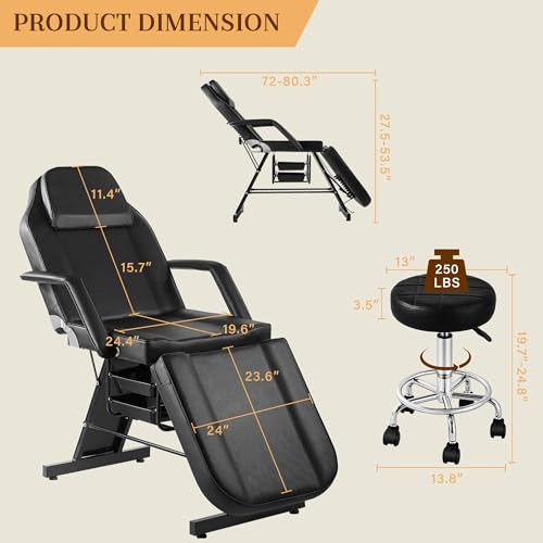 KIIUMI Tattoo Chair & Facial Bed with Hydraulic Stool - Multi-Purpose Salon