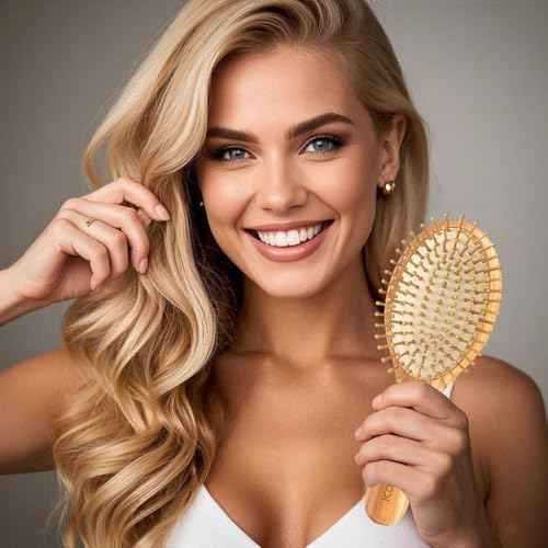 6 Pack Bamboo Hair Brush for Hair Growth | Natural Wooden Hair Brushes Detangling Massaging Scalp Bulk (Ellipse, Count, 6)
