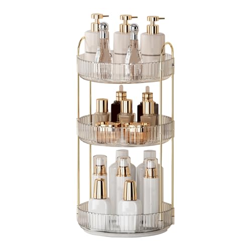 360¡Æ Rotating Makeup Organizer for Vanity - 3 Tier Perfume Organizer with Large Capacity - Skincare Organizer for Bathroom Counter - Space-Saving Cosmetic Storage for Dresser Countertop (Clear)